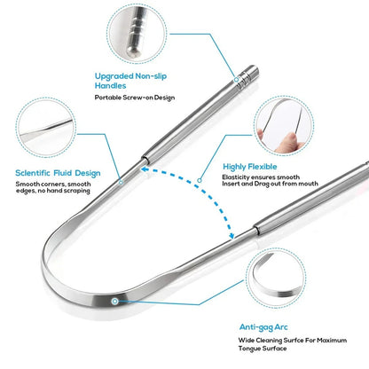 Premium Stainless Steel Tongue Scraper — Fresh Breath Cleaner